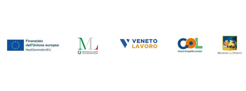 Loghi degli enti finanziatori del Programma GOL — Regione del Veneto, Unione Europea, Enforma
